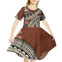 Bula Fiji Classic Masi Tapa Kid Short Sleeve Dress Vintage Brown LT7 - Polynesian Pride