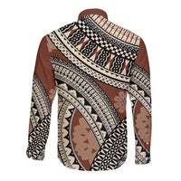 Bula Fiji Classic Masi Tapa Long Sleeve Button Shirt Vintage Brown - Polynesian Pride