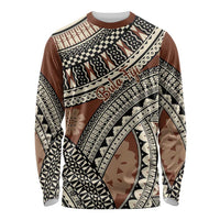 Bula Fiji Classic Masi Tapa Long Sleeve Shirt Vintage Brown - Polynesian Pride