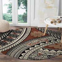 Bula Fiji Classic Masi Tapa Round Carpet Vintage Brown - Polynesian Pride