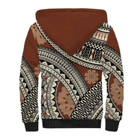 Bula Fiji Classic Masi Tapa Sherpa Hoodie Vintage Brown - Polynesian Pride
