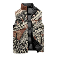 Bula Fiji Classic Masi Tapa Sleeveless Puffer Jacket Vintage Brown - Polynesian Pride