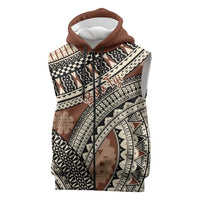 Bula Fiji Classic Masi Tapa Sleeveless Zip Hoodie Vintage Brown LT7 Brown - Polynesian Pride
