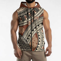 Bula Fiji Classic Masi Tapa Sleeveless Zip Hoodie Vintage Brown LT7 - Polynesian Pride