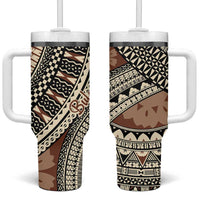 Bula Fiji Classic Masi Tapa Tumbler With Handle Vintage Brown LT7 One Size: 40 oz Brown - Polynesian Pride