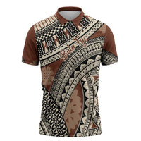 Bula Fiji Classic Masi Tapa Zipper Polo Shirt Vintage Brown LT7 Brown - Polynesian Pride