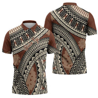 Bula Fiji Classic Masi Tapa Zipper Polo Shirt Vintage Brown LT7 - Polynesian Pride