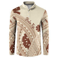 Bula Fiji Classic Masi Tapa Button Sweatshirt Vintage Beige - Polynesian Pride