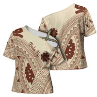 Bula Fiji Classic Masi Tapa Cross Shoulder Shirt Vintage Beige - Polynesian Pride