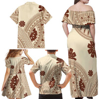 Bula Fiji Classic Masi Tapa Family Matching Off Shoulder Maxi Dress and Hawaiian Shirt Vintage Beige - Polynesian Pride