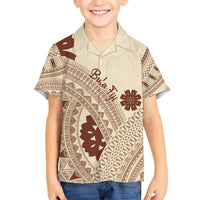 Bula Fiji Classic Masi Tapa Kid Hawaiian Shirt Vintage Beige LT7 Kid Beige - Polynesian Pride
