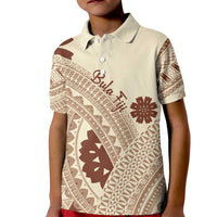 Bula Fiji Classic Masi Tapa Kid Polo Shirt Vintage Beige LT7 Kid Beige - Polynesian Pride