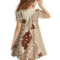 Bula Fiji Classic Masi Tapa Kid Short Sleeve Dress Vintage Beige LT7 - Polynesian Pride
