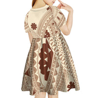 Bula Fiji Classic Masi Tapa Kid Short Sleeve Dress Vintage Beige LT7 - Polynesian Pride
