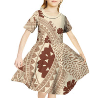 Bula Fiji Classic Masi Tapa Kid Short Sleeve Dress Vintage Beige LT7 - Polynesian Pride