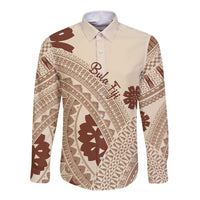 Bula Fiji Classic Masi Tapa Long Sleeve Button Shirt Vintage Beige LT7 Unisex Beige - Polynesian Pride