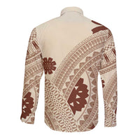 Bula Fiji Classic Masi Tapa Long Sleeve Button Shirt Vintage Beige LT7 - Polynesian Pride