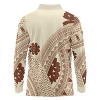 Bula Fiji Classic Masi Tapa Long Sleeve Polo Shirt Vintage Beige LT7 - Polynesian Pride