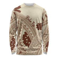 Bula Fiji Classic Masi Tapa Long Sleeve Shirt Vintage Beige LT7 Unisex Beige - Polynesian Pride