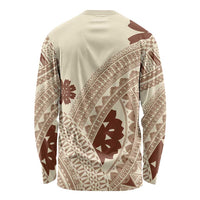 Bula Fiji Classic Masi Tapa Long Sleeve Shirt Vintage Beige LT7 - Polynesian Pride