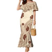 Bula Fiji Classic Masi Tapa Mermaid Dress Vintage Beige LT7 Women Beige - Polynesian Pride
