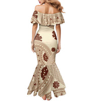 Bula Fiji Classic Masi Tapa Mermaid Dress Vintage Beige LT7 - Polynesian Pride