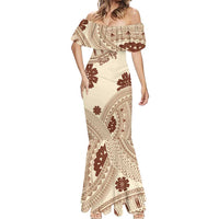 Bula Fiji Classic Masi Tapa Mermaid Dress Vintage Beige LT7 - Polynesian Pride