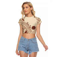 Bula Fiji Classic Masi Tapa Raglan Cropped T Shirt Vintage Beige LT7 Female Beige - Polynesian Pride