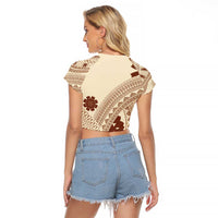 Bula Fiji Classic Masi Tapa Raglan Cropped T Shirt Vintage Beige LT7 - Polynesian Pride