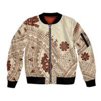 Bula Fiji Classic Masi Tapa Sleeve Zip Bomber Jacket Vintage Beige - Polynesian Pride