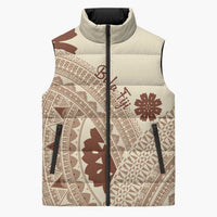 Bula Fiji Classic Masi Tapa Sleeveless Puffer Jacket Vintage Beige - Polynesian Pride