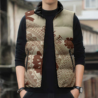 Bula Fiji Classic Masi Tapa Sleeveless Puffer Jacket Vintage Beige - Polynesian Pride