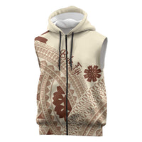 Bula Fiji Classic Masi Tapa Sleeveless Zip Hoodie Vintage Beige LT7 Beige - Polynesian Pride