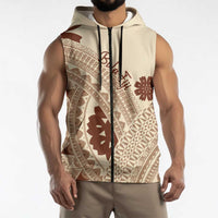 Bula Fiji Classic Masi Tapa Sleeveless Zip Hoodie Vintage Beige LT7 - Polynesian Pride