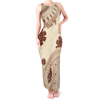 Bula Fiji Classic Masi Tapa Tank Maxi Dress Vintage Beige LT7 Women Beige - Polynesian Pride