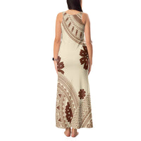 Bula Fiji Classic Masi Tapa Tank Maxi Dress Vintage Beige LT7 - Polynesian Pride