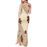 Bula Fiji Classic Masi Tapa Tank Maxi Dress Vintage Beige LT7 - Polynesian Pride