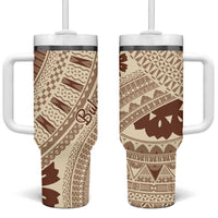 Bula Fiji Classic Masi Tapa Tumbler With Handle Vintage Beige LT7 One Size: 40 oz Beige - Polynesian Pride