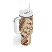 Bula Fiji Classic Masi Tapa Tumbler With Handle Vintage Beige LT7 - Polynesian Pride