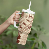 Bula Fiji Classic Masi Tapa Tumbler With Handle Vintage Beige LT7 - Polynesian Pride