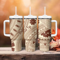 Bula Fiji Classic Masi Tapa Tumbler With Handle Vintage Beige LT7 - Polynesian Pride