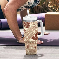 Bula Fiji Classic Masi Tapa Tumbler With Handle Vintage Beige LT7 - Polynesian Pride