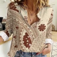 Bula Fiji Classic Masi Tapa Women Casual Shirt Vintage Beige - Polynesian Pride