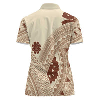 Bula Fiji Classic Masi Tapa Women Polo Shirt Vintage Beige - Polynesian Pride
