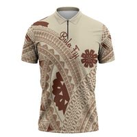 Bula Fiji Classic Masi Tapa Zipper Polo Shirt Vintage Beige - Polynesian Pride