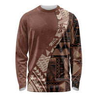 Bula Fiji Long Sleeve Shirt Tribal Masi Tapa - Brown LT7 Unisex Brown - Polynesian Pride