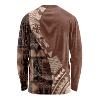 Bula Fiji Long Sleeve Shirt Tribal Masi Tapa - Brown LT7 - Polynesian Pride