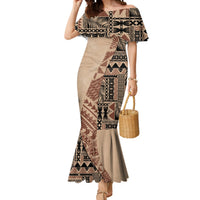 Bula Fiji Mermaid Dress Tribal Masi Tapa - Beige LT7 Women Beige - Polynesian Pride
