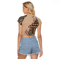 Bula Fiji Raglan Cropped T Shirt Tribal Masi Tapa - Beige LT7 - Polynesian Pride