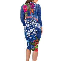 Guam Christmas Long Sleeve Bodycon Dress Turtle Mix Tapa Felis Pasgua LT7 - Polynesian Pride